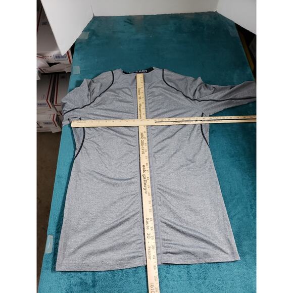 Nike Pro Shirt Size Medium Men Gray Polyester Long Sleeve Fitted Dri Fit Running - Picture 6 of 8